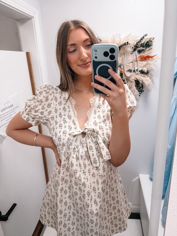 Floral Print Lace Trim Mini Dress