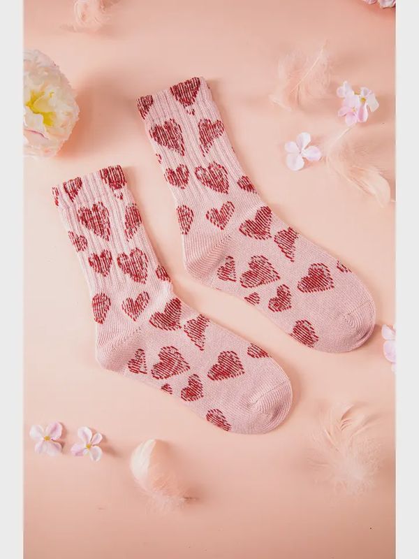 Love Vintage Heart Pattern Combed Cotton Socks
