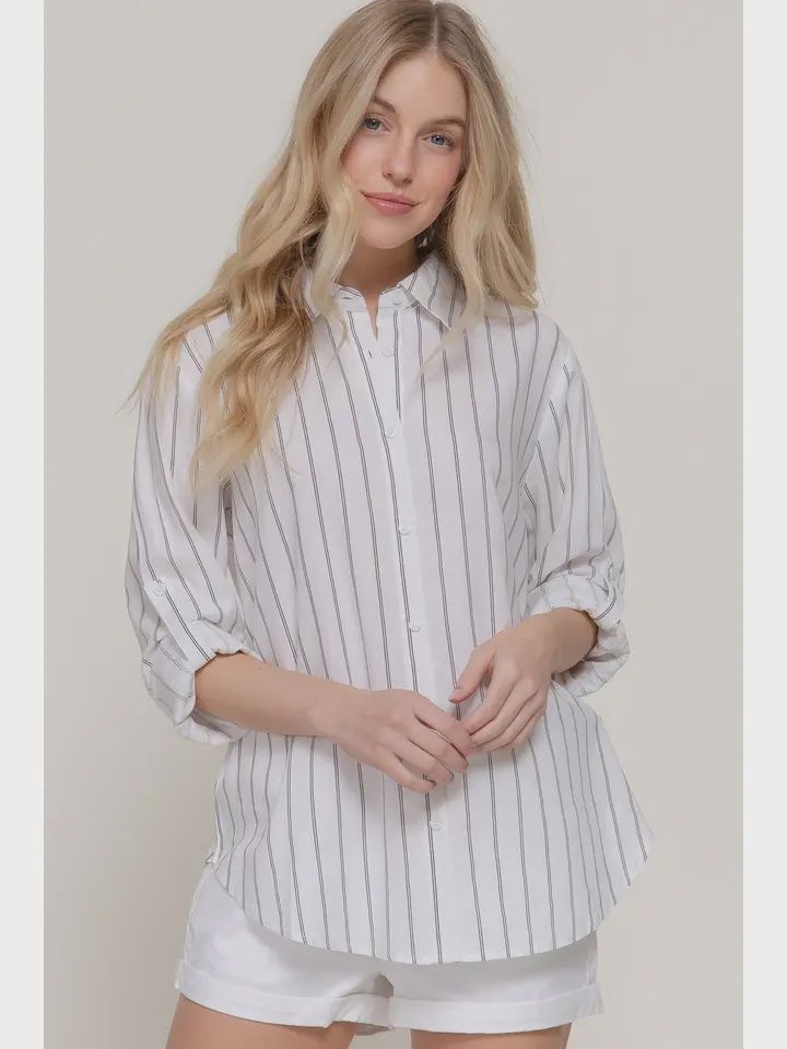 Long Sleeve Button Down Stripe Linen Oversized Shirt