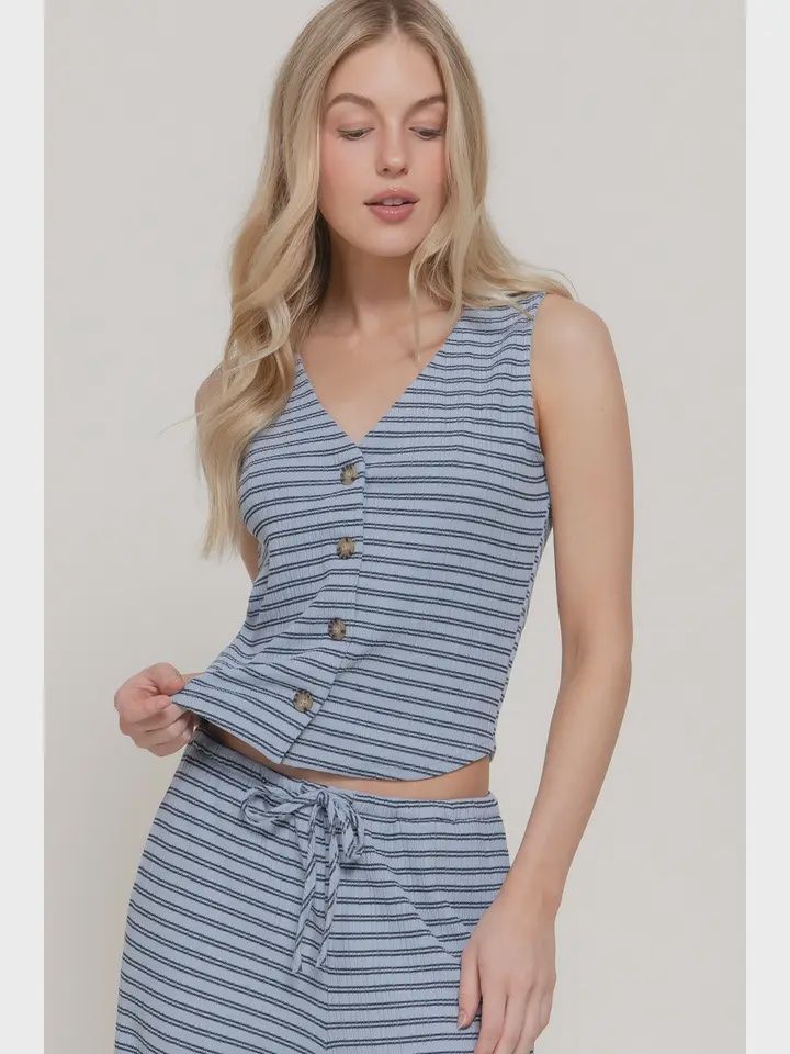 V-Neckline Stripe Varigated Rib Vest
