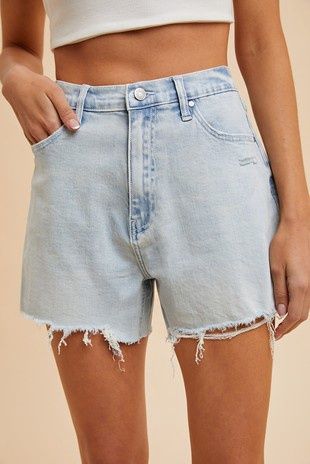 Comfort Stretch Distressed Hem Denim Shorts