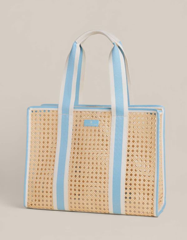 Splash Cane Large Trim Tote Blue Stripe Splash Cane Large Trim Tote Blue Stripe