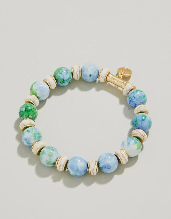 Stone Stretch Bracelet 10mm Mottled Jade Green/Blue Stone Stretch Bracelet 10mm Mottled Jade Green/Blue
