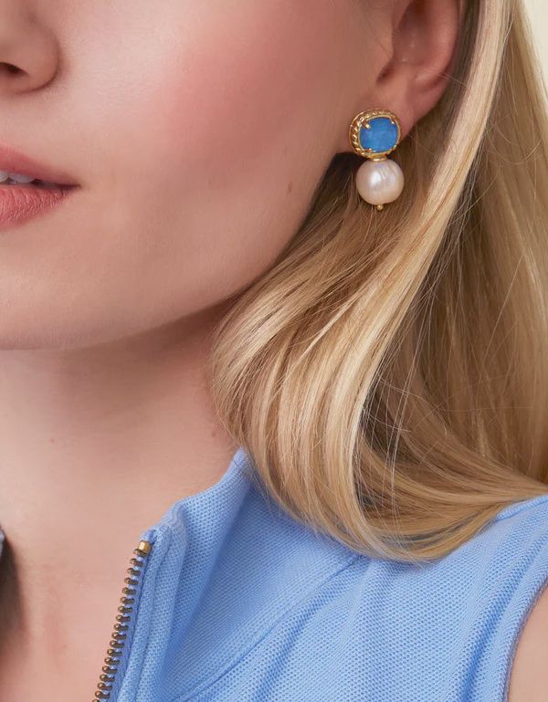 Karina Pearl Stud Earrings Blue