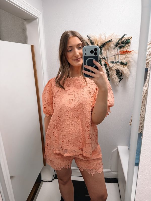 Peach Lace Short Set