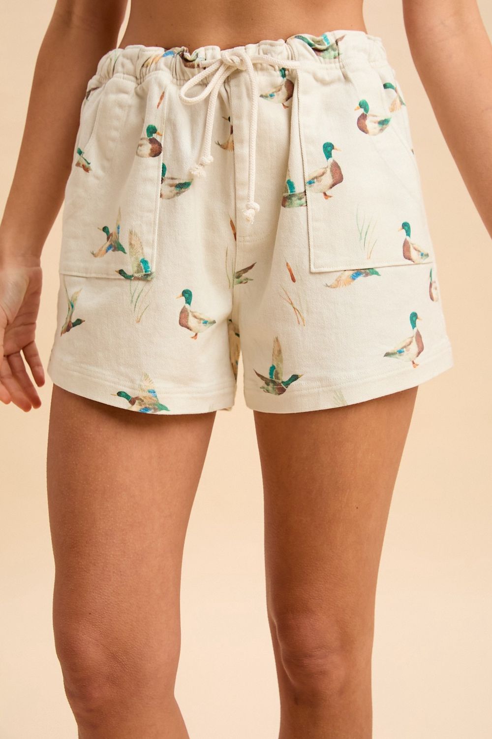 Mallard Duck Print Drawstring Relaxed Fit Shorts