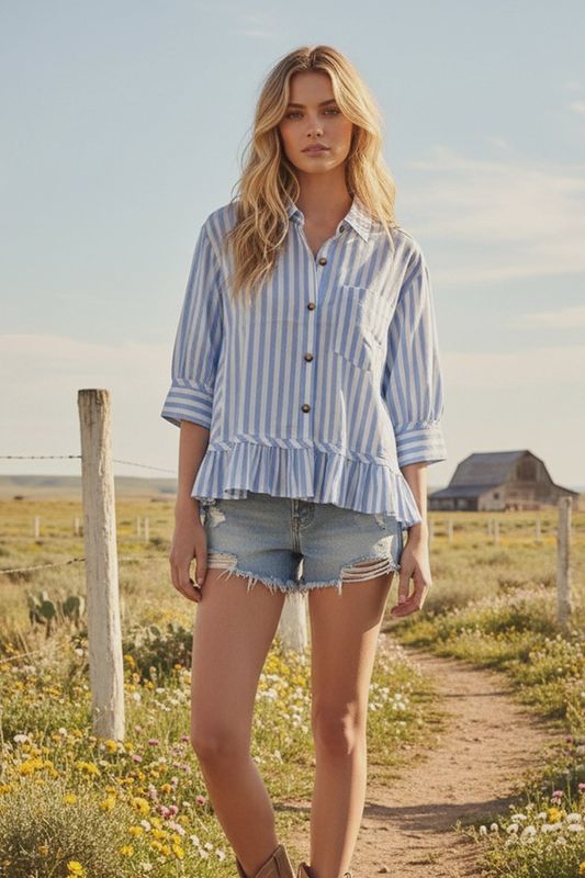 Prairie Breeze Striped Peplum Top