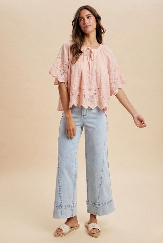 Blush Breeze Eyelet Top