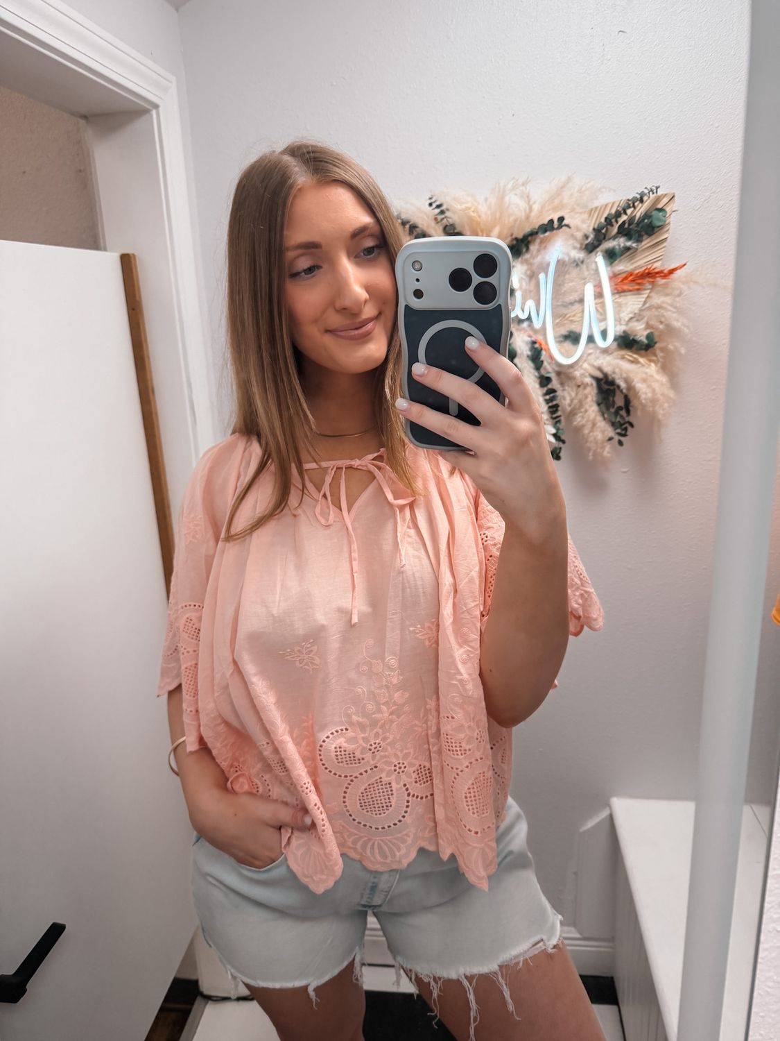 Blush Breeze Eyelet Top