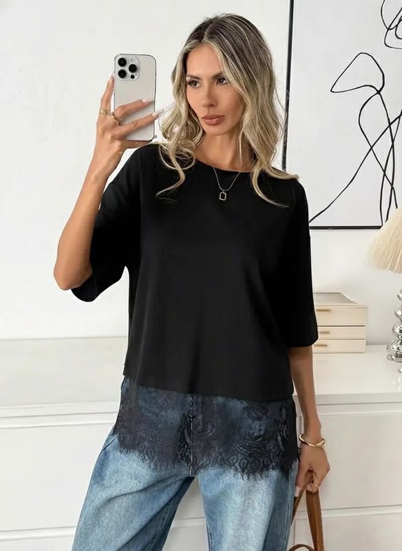 Lace Trim Soft Lightweight Relaxed Fit Top