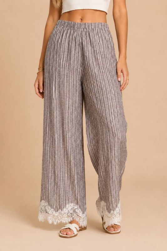 Lace-Trimmed Wide-Leg Pants