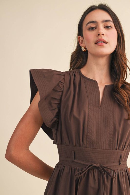 EMBROIDERED SEAM PIN TUCK DETAIL MINI DRESS