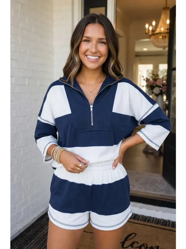 Coastal Comfort Half-Zip Two-Piece Set