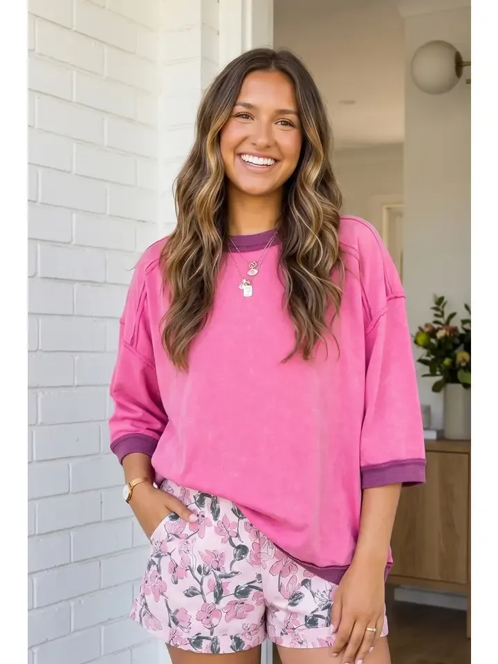 Pink Cozy Contrast Sweatshirt