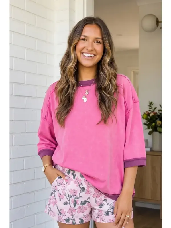 Pink Cozy Contrast Sweatshirt