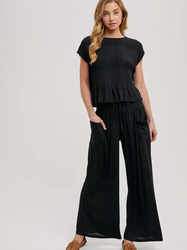 Knit Smocked Top and Wide Pants Set