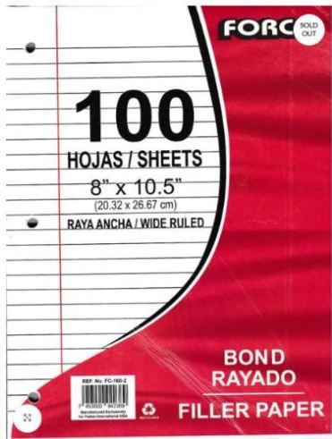 BINDER REFILL FORCE (100PER PK)