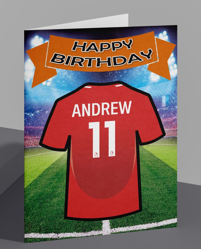 Personalised Football Shirt Birthday Card! Same Colours as Manchester United Birthday Card A5 Including White Envelope The Reds Football Greetings card Personal card.