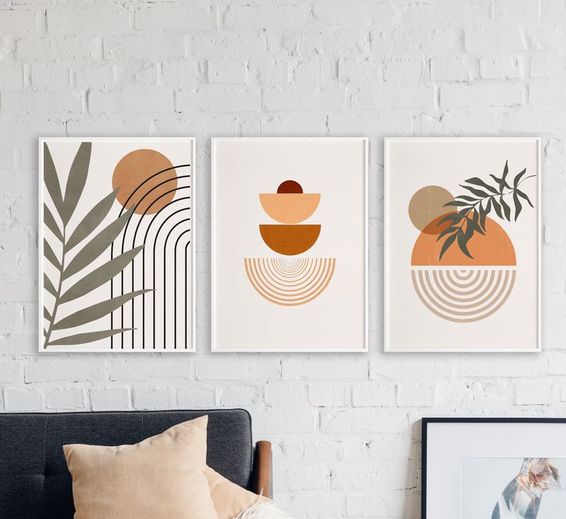 Set of 3 Leaves mid-century boho abstract design Wall Art Print A3/A4/A5 High Quality | Wall Art for Framing | Wall art for Bedroom | Wall Art Poster | Wall art for Livingroom 001