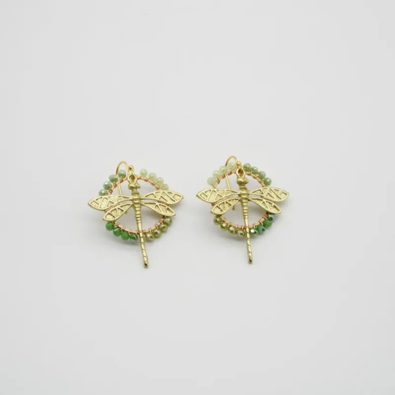 Heidi Strung Crystal & Dragonfly Earrings