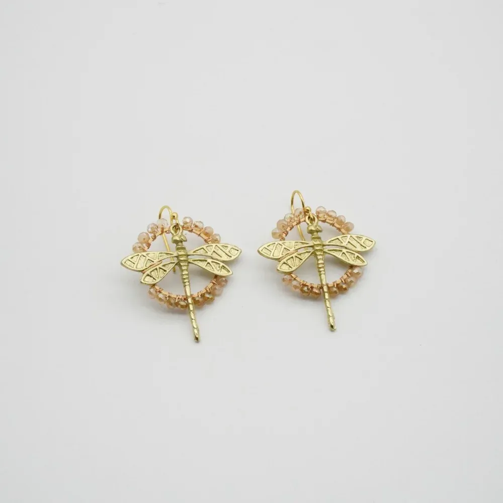 Heidi Strung Crystal & Dragonfly Earrings, Colour: Nude