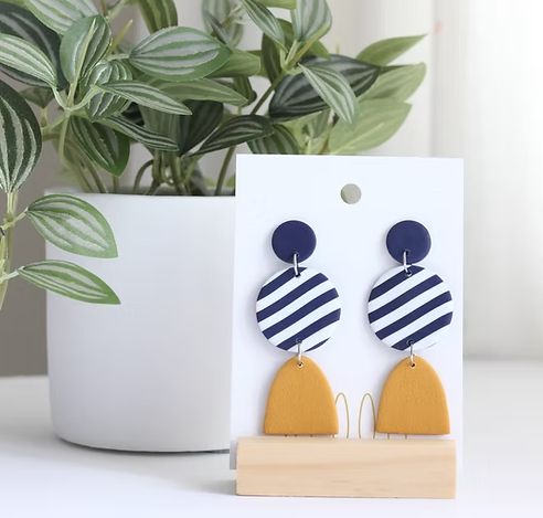 Bloom Navy & White Striped Statement Earrings
