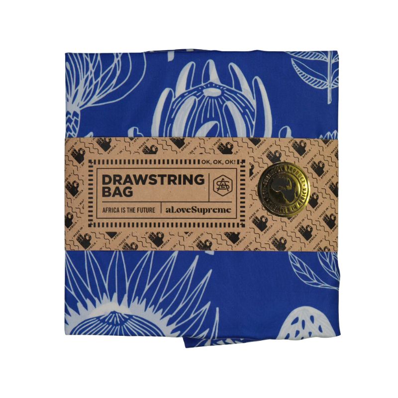 aLove Supreme Drawstring Wetbag, Name: Floral Kingdom (White On Blue)