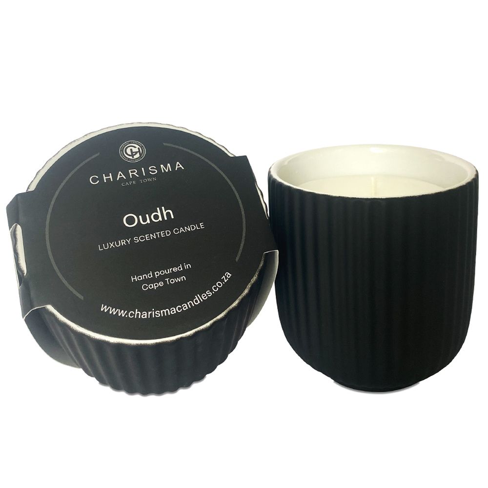 Charisma Ribbed Ceramic Candle, Name & colour: Oudh