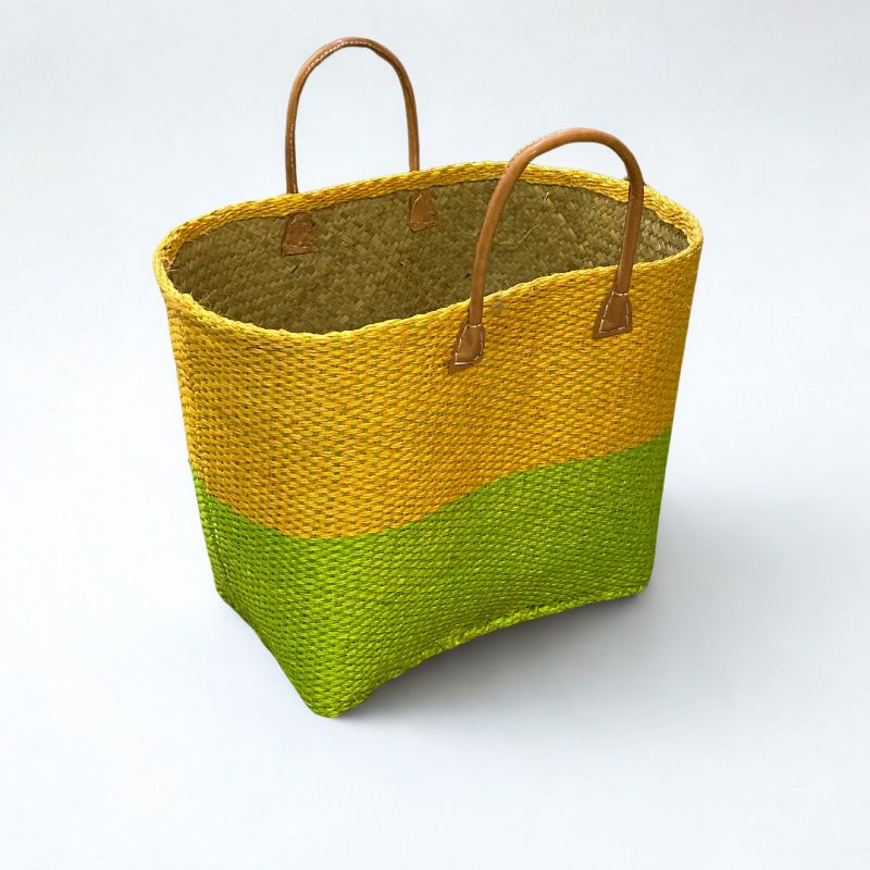 Bag Sisal With Leather Straps, Colour: Lime/Yellow