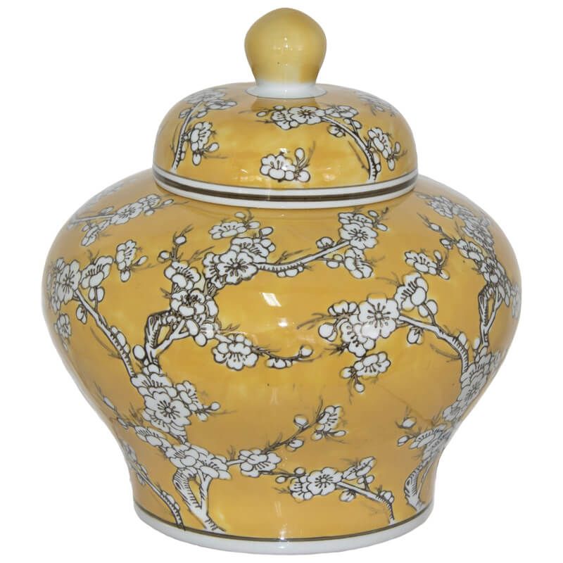 Fleur Yellow Ginger Jar With Lid 25cm