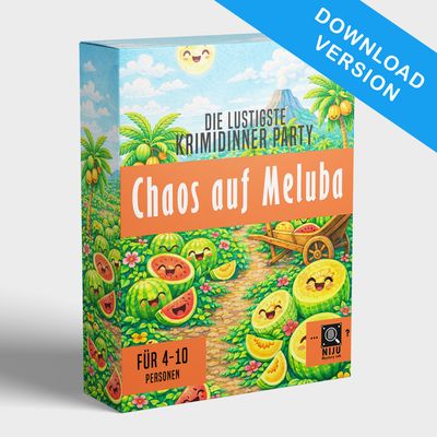 Das lustigste Krimidinner Spiel für Zuhause - Chaos auf Meluba | Krimi Partyspiel für 4-10 Personen | zum Herunterladen Das lustigste Krimidinner Spiel für Zuhause - Chaos auf Meluba | Krimi Partyspiel für 4-10 Personen | zum Herunterladen