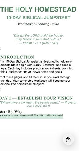 "Holy Homestead10 Day Biblical jumpstart Workbook