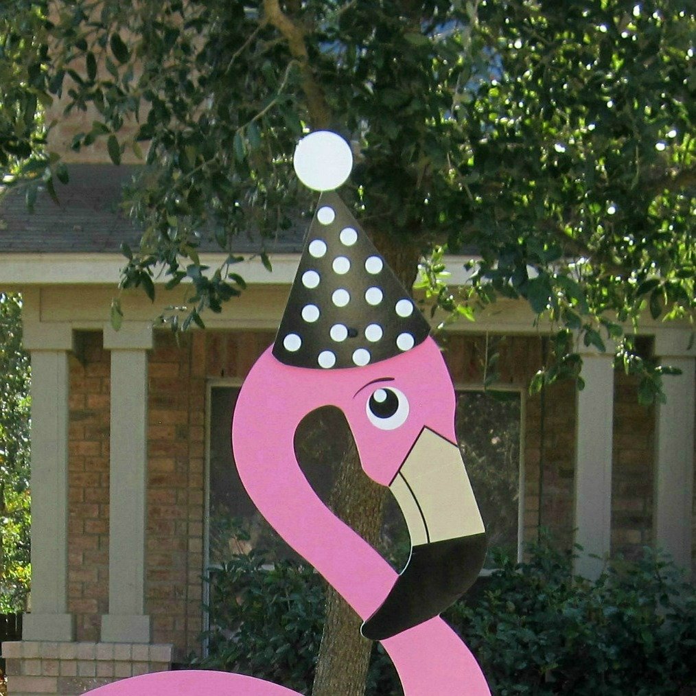 Flamingo Sign Complete Black Polka Dot Party Hat Included