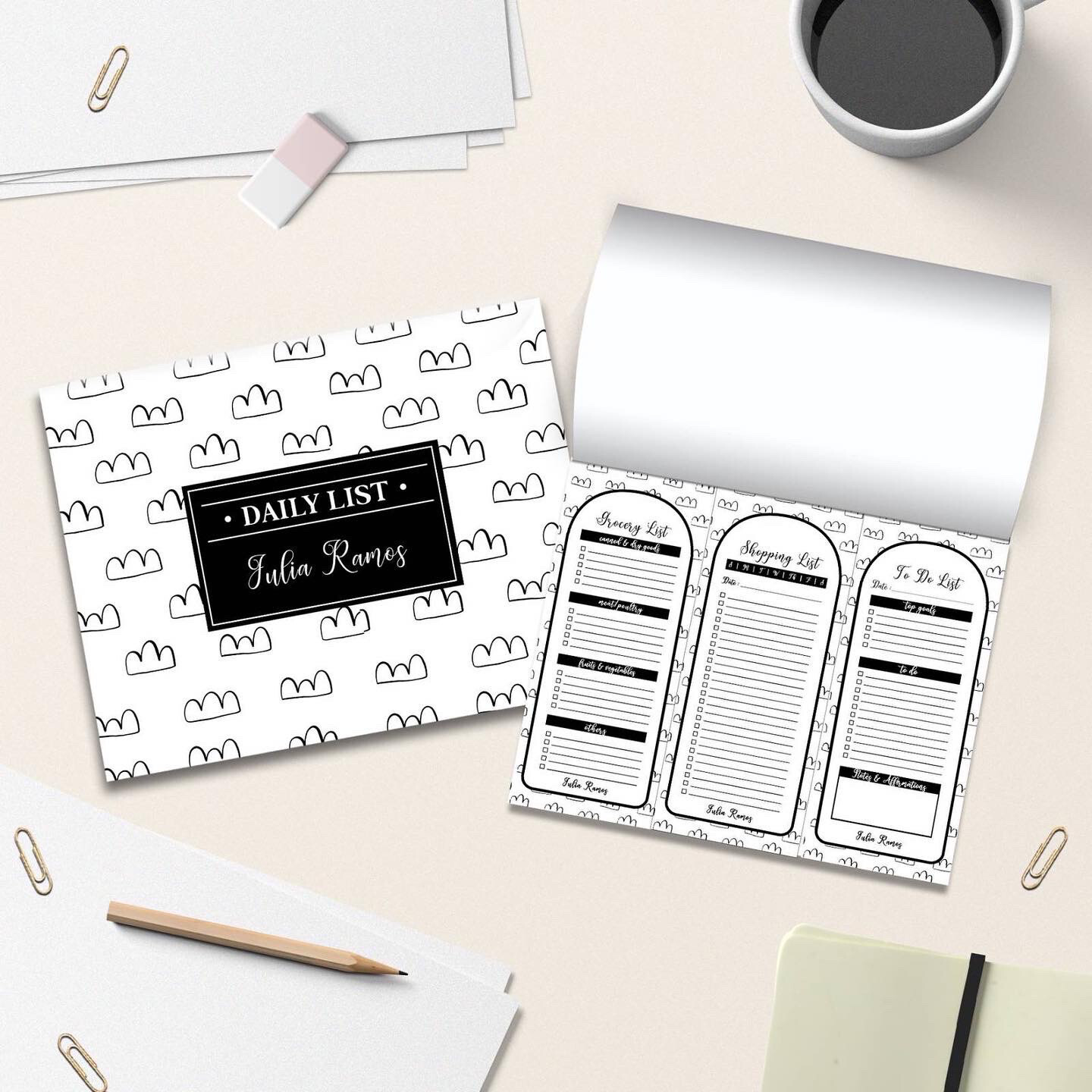3-IN-1 Daily List Notepad (Black and White)