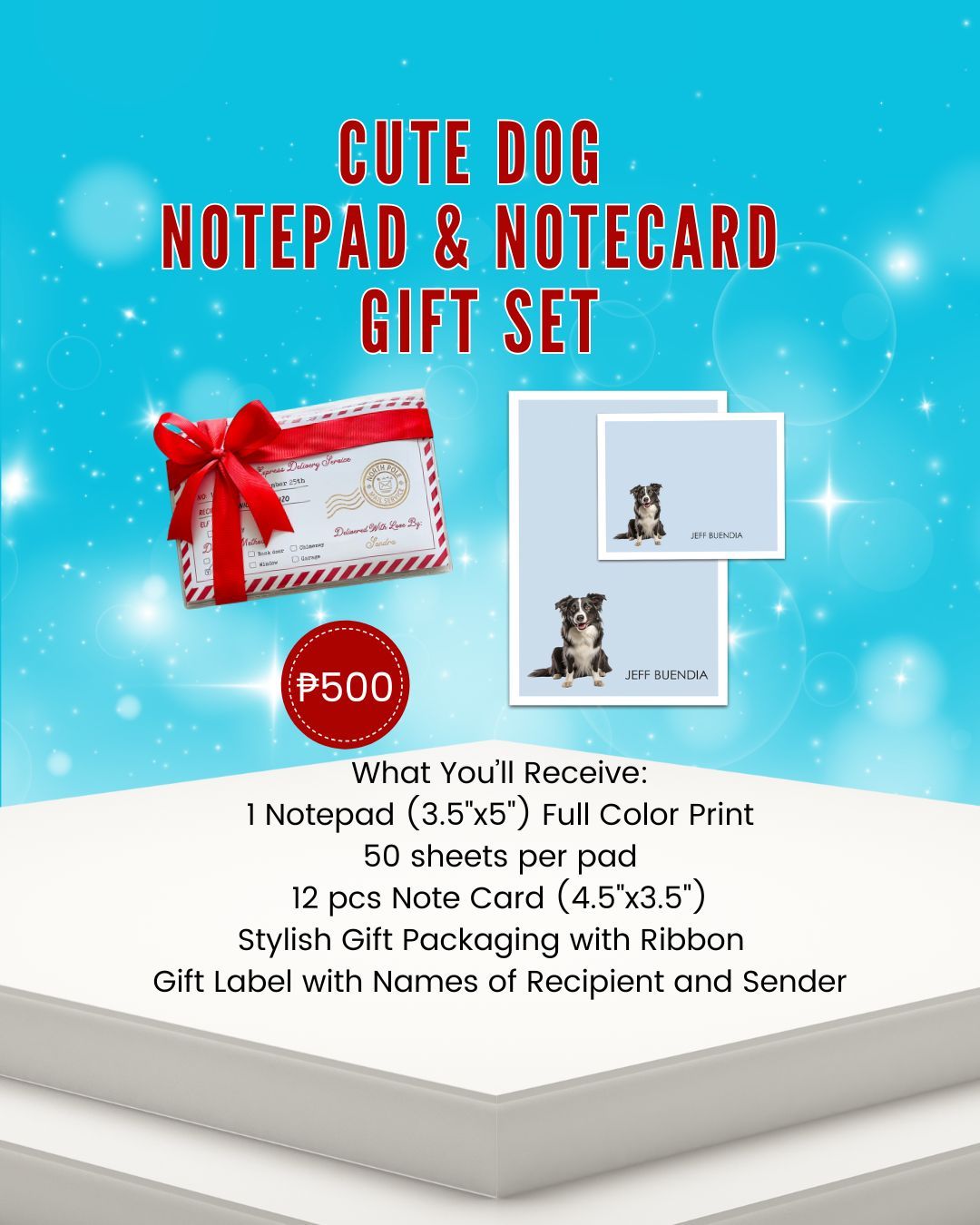 Cute Dog Notepad and Notecard Gift Set
