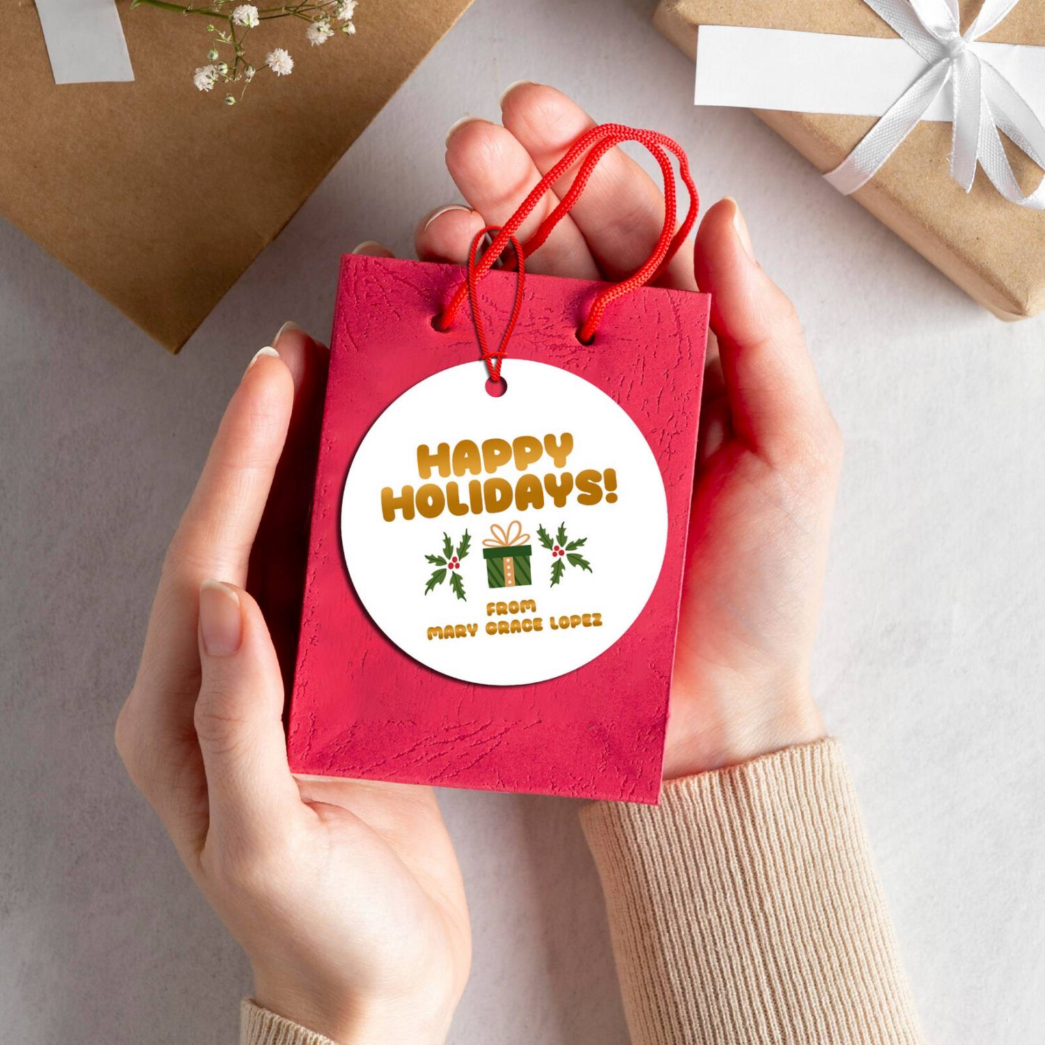 Round Christmas Tag with foil stamping - 4 Designs