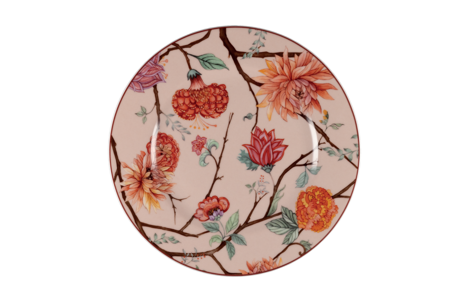 Jardin decorato fondo rosa piattino pane 17 cm