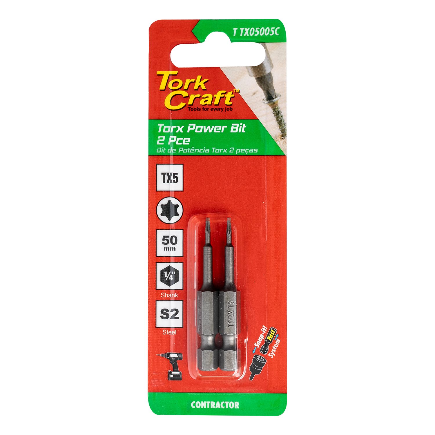 TORX TX 5 CLASSIC POWER BIT 50MM 2PC CARDED