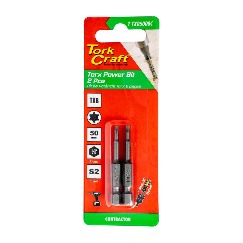 TORX TX 8 CLASSIC POWER BIT 50MM 2PC CARDED