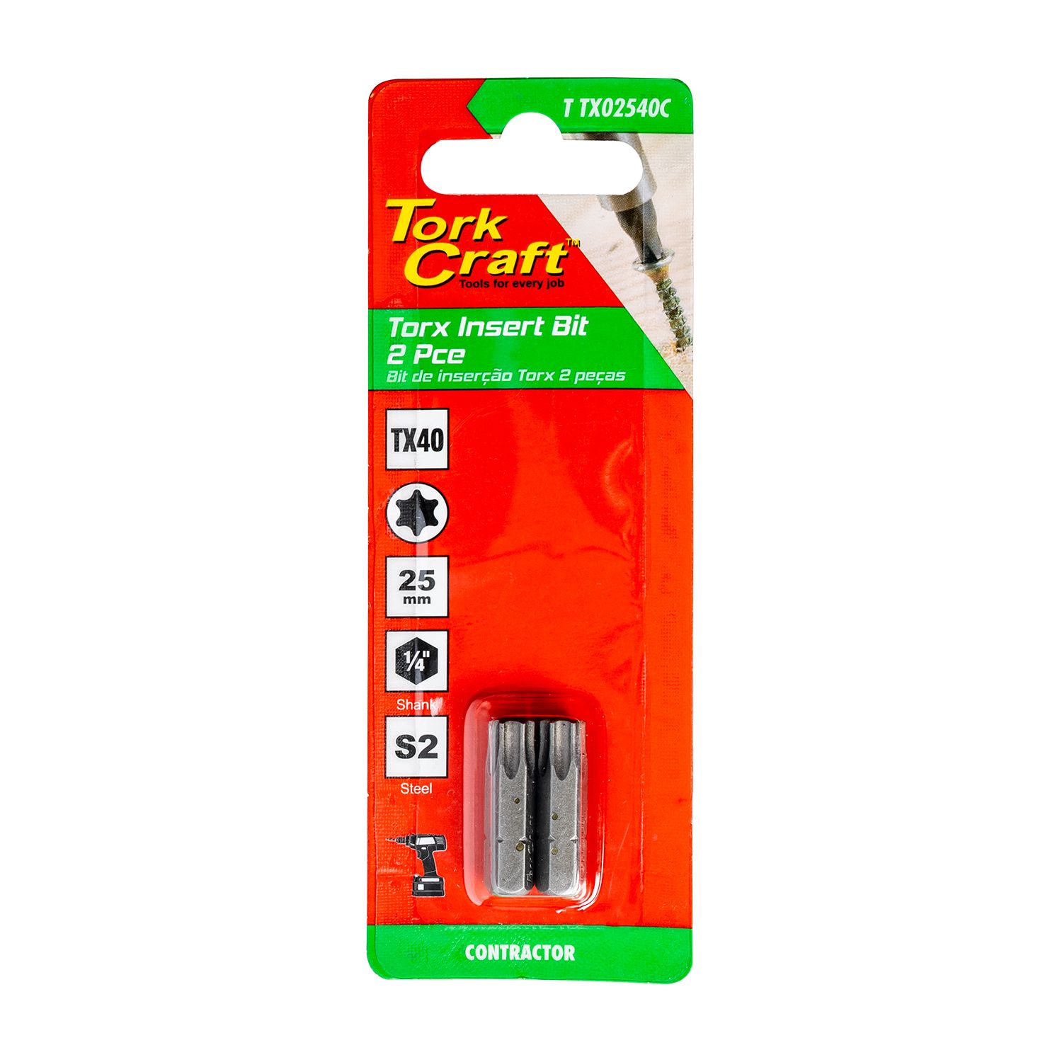 TORX TX 40 CLASSIC INSERT BIT 25MM 2PC CARDED