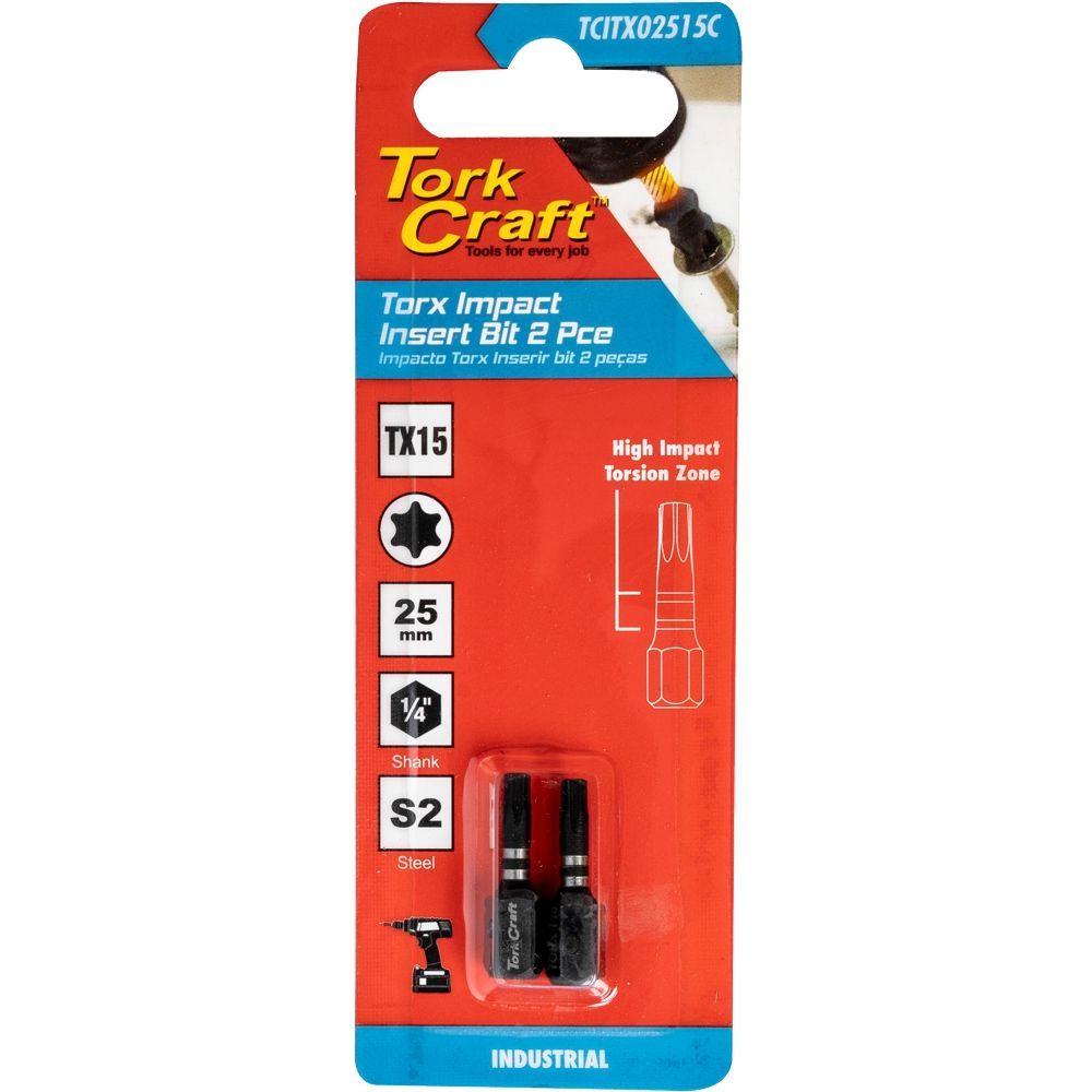 TORX TX 15 IMPACT INSERT BIT 25MM 2PC CARDED