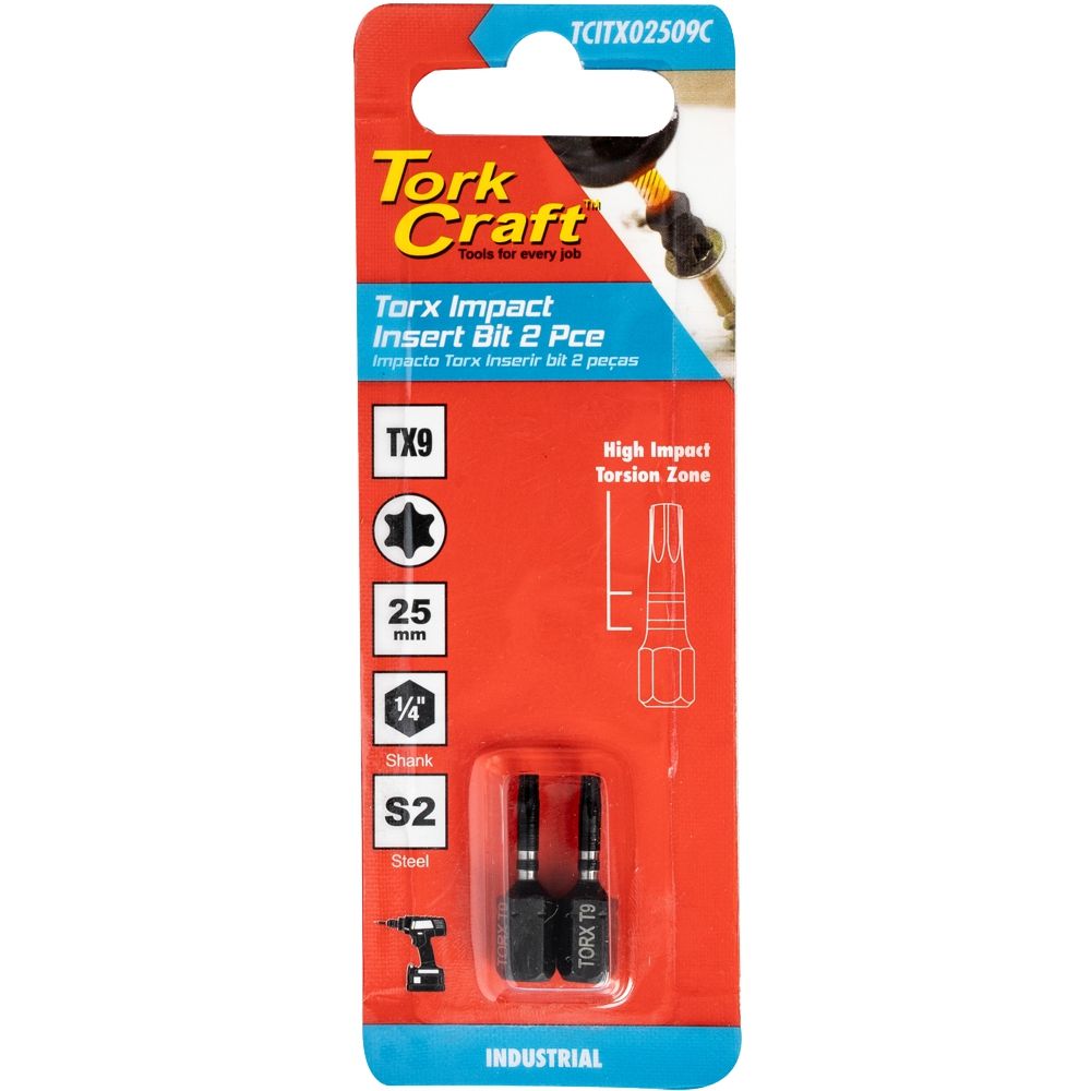 TORX TX 9 IMPACT INSERT BIT 25MM 2PC CARDED