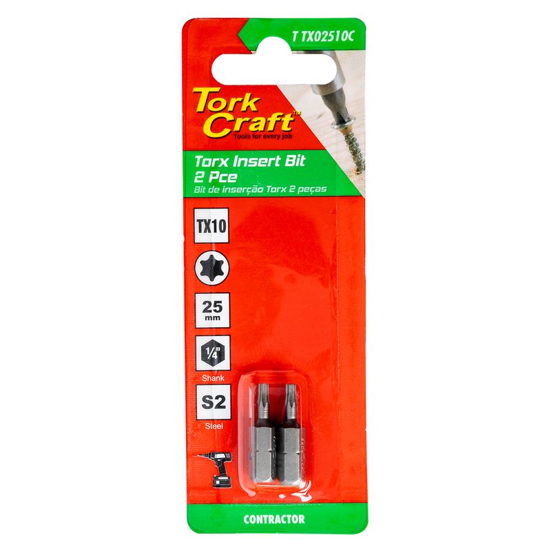 TORX TX 10 CLASSIC INSERT BIT 25MM 2PC CARDED