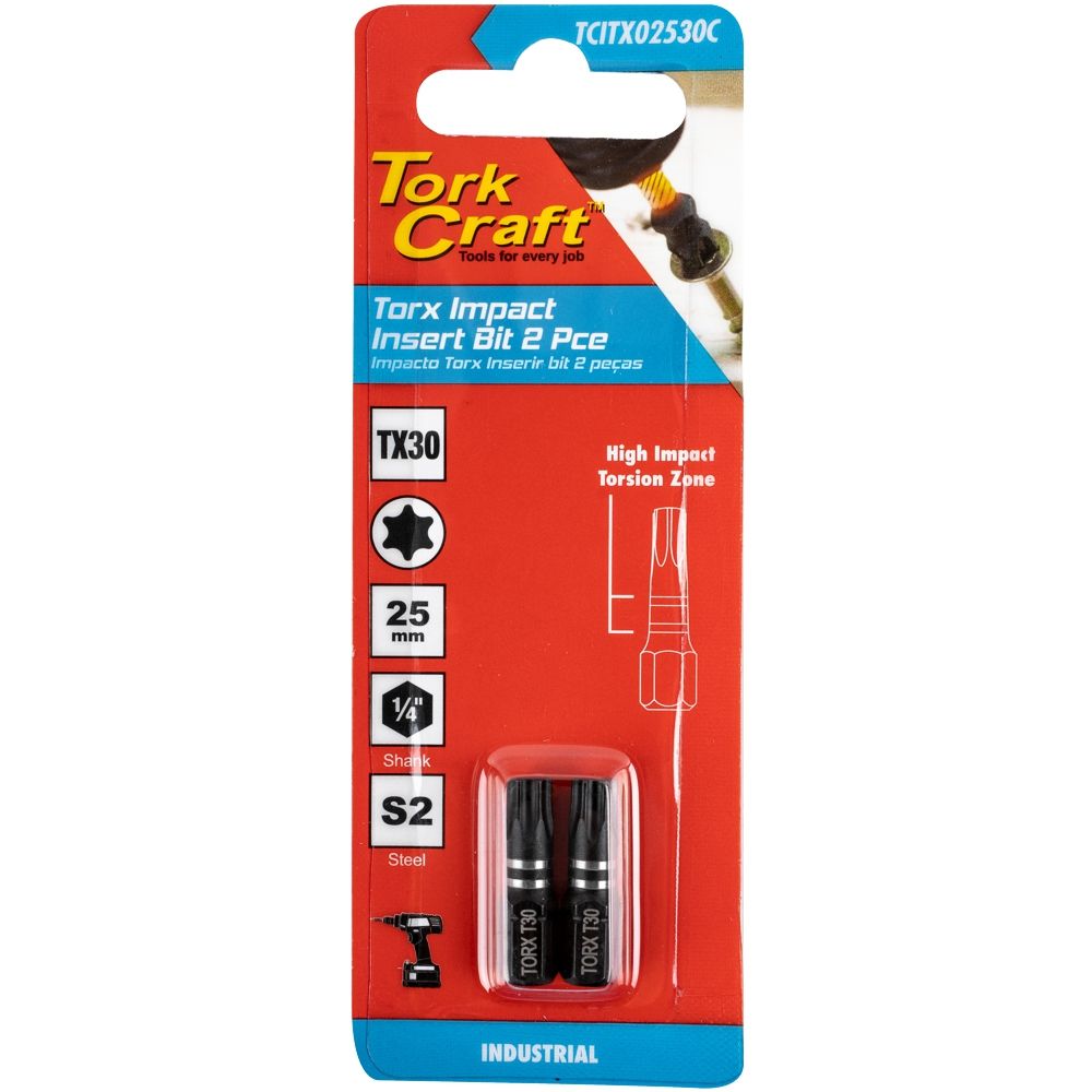 TORX TX 30 IMPACT INSERT BIT 25MM 2PC CARDED
