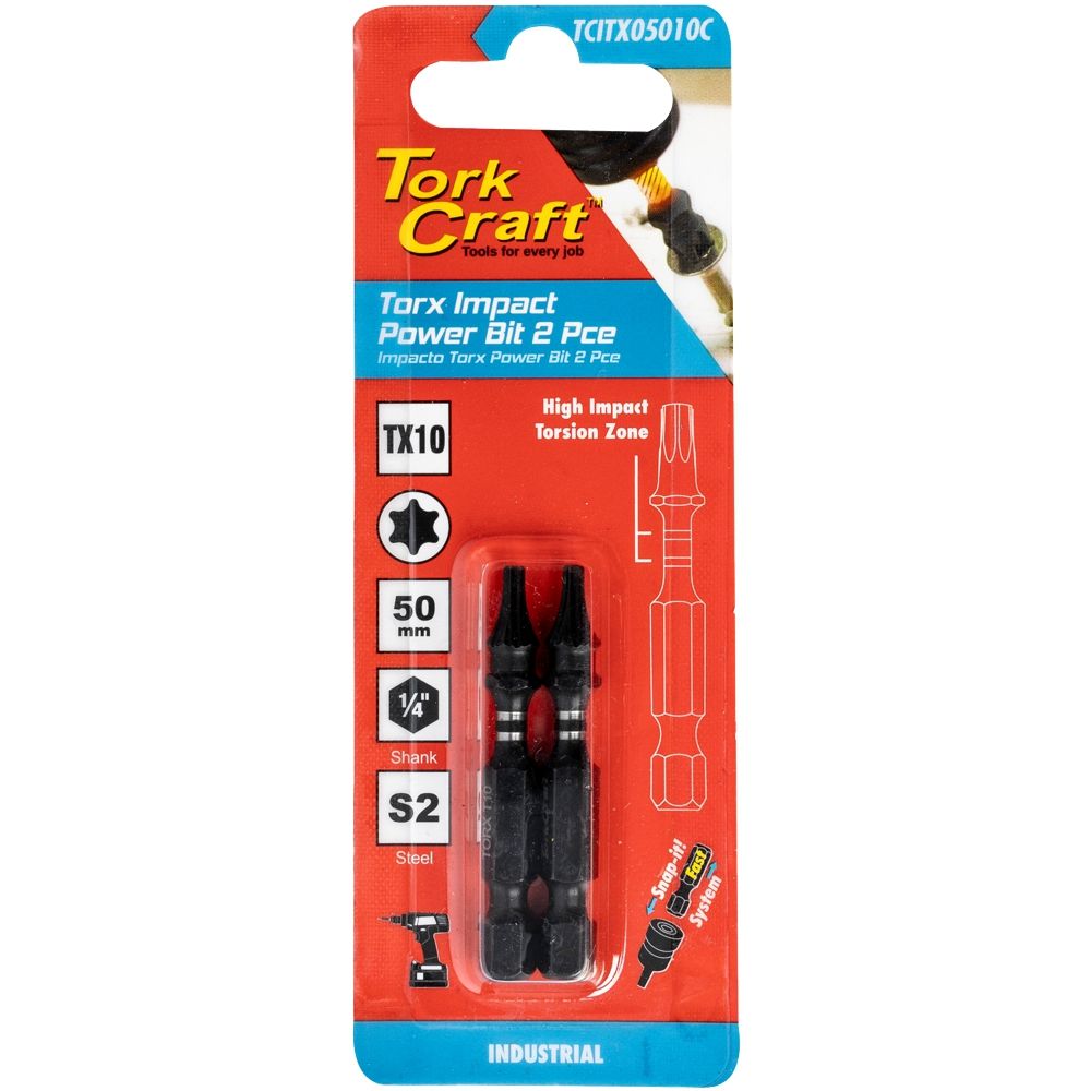 TORX TX 10 IMPACT POWER BIT 50MM 2PC CARDED