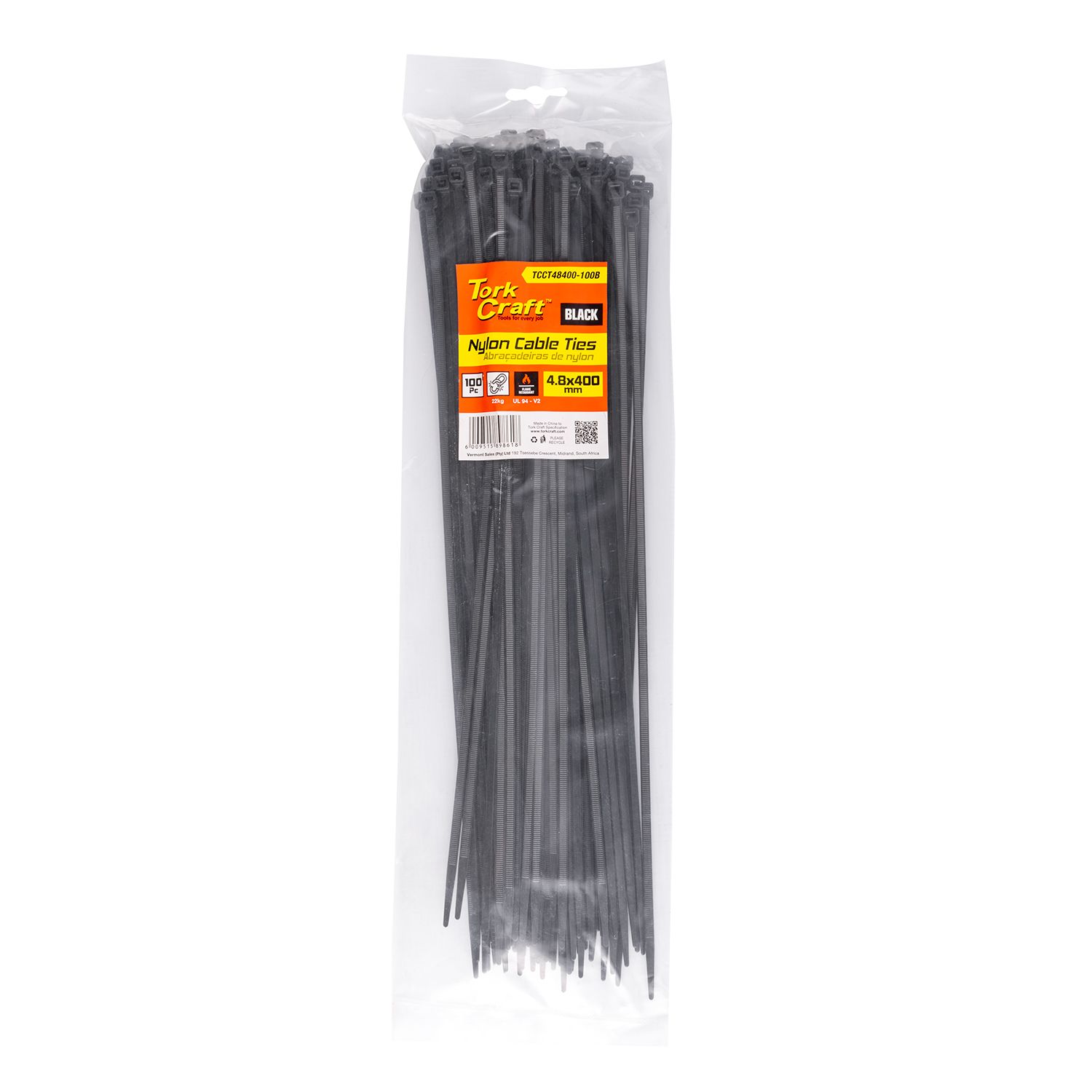 NYLON CABLE TIES 4.8MM X 400MM BLACK 100PC