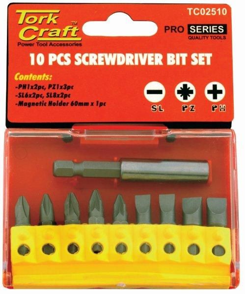 SCREWDRIVER BIT SET 10PCS(PH2X2.PZ2X3SLOTTED6MMX2.8MMX2)