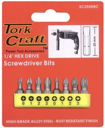 INSERT BIT SET PH &amp; PZ 8PCE SIZES 0 1 2 3 25MM PHILLIPS POZI