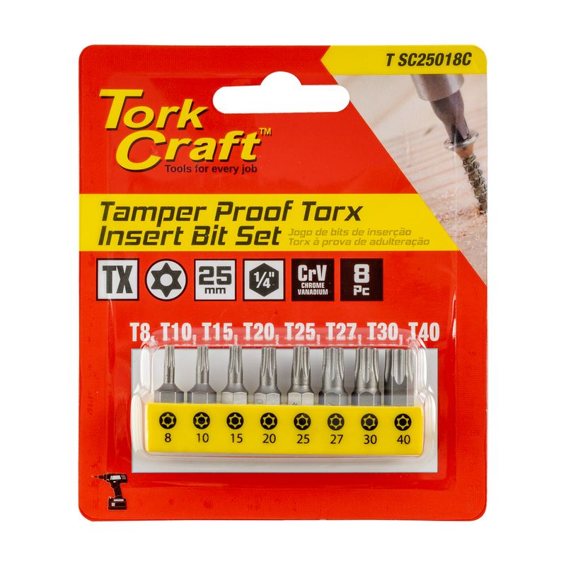 INSERT BIT SET 8PCE TORX TAMPER RESISTANT TX 8 10 15 20 25 27 30 40