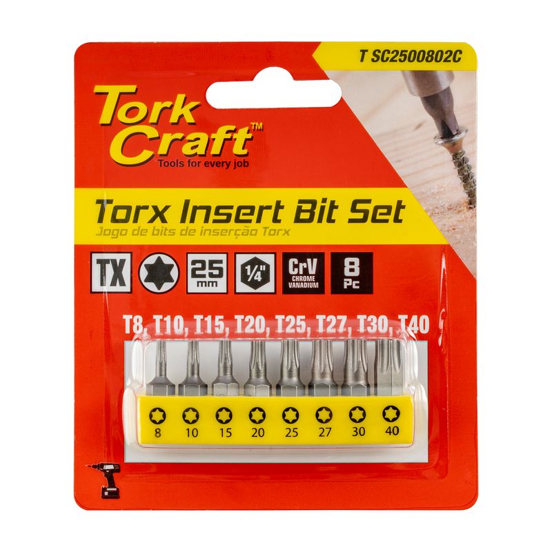 INSERT BIT SET 8PCE TORX T8 - T40 25MM